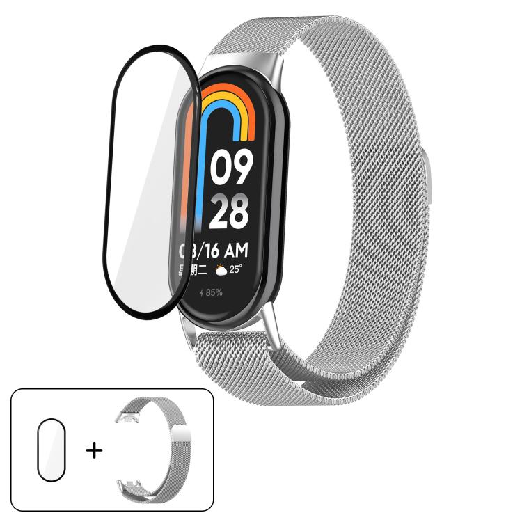 

For Xiaomi Smart Band 10 / 10 NFC Milanese Stainless Steel Watch Band with 3D Curved Film(Silver)