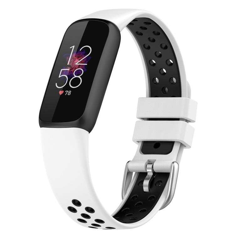 

For Fitbit Luxe xDfind Breathable Holes Two-color Silicone Watch Band(White+Black)