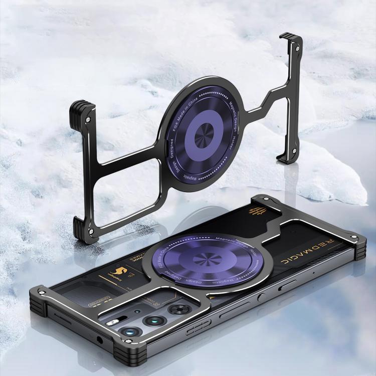 

For ZTE nubia Red Magic 10 Pro / 9 Pro Armor Alloy Borderless Car Magnetic Holder Metal Phone Case(Black Purple)