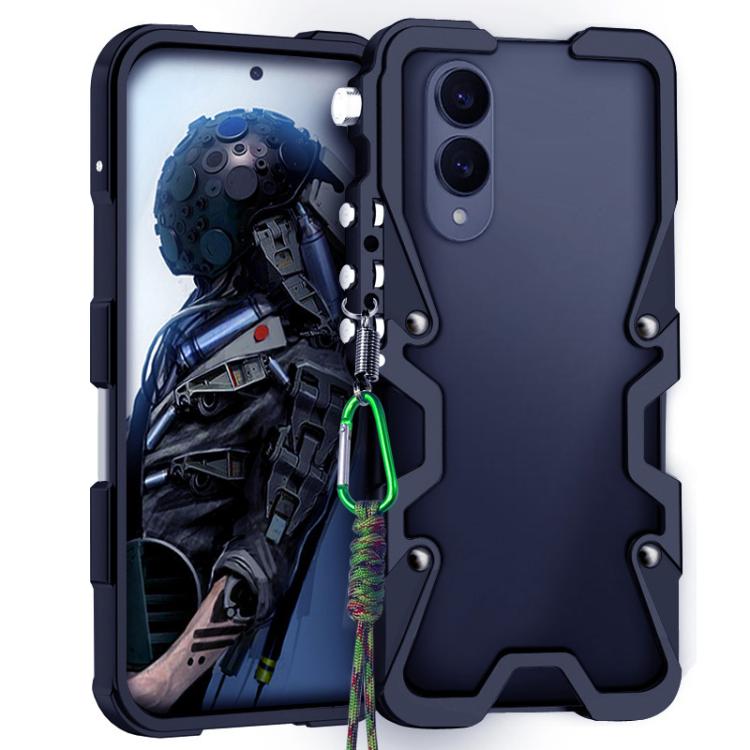 

For Samsung Galaxy S25 Edge 5G Trigger Design Hollow Metal Frame Phone Case with Lanyard(Black)