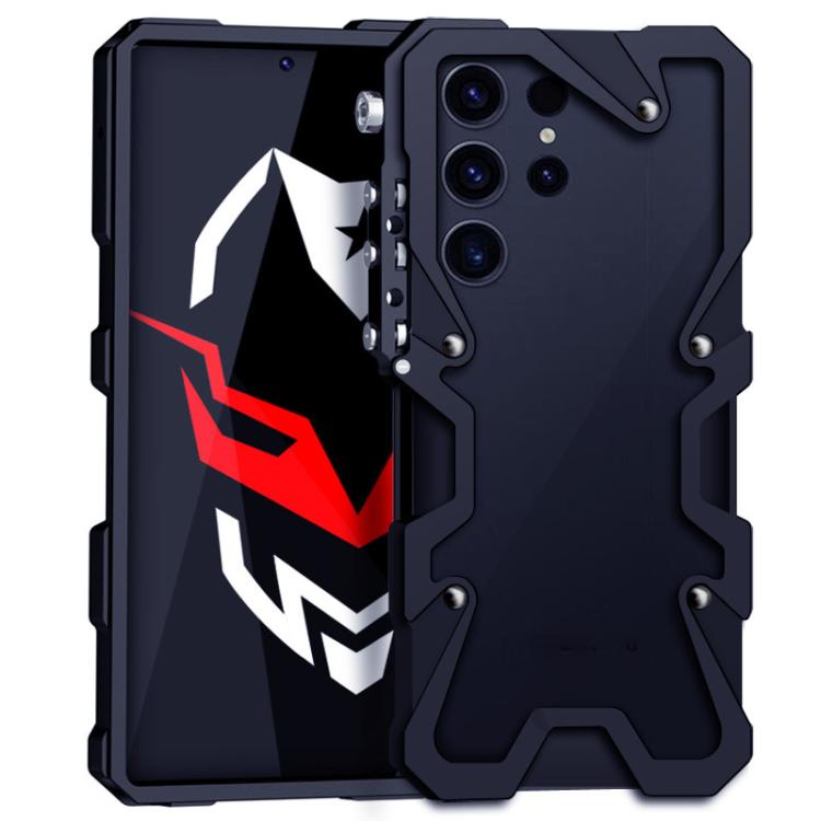 

For Samsung Galaxy S25 Ultra 5G Trigger Design Hollow Metal Frame Phone Case with Lanyard(Black)