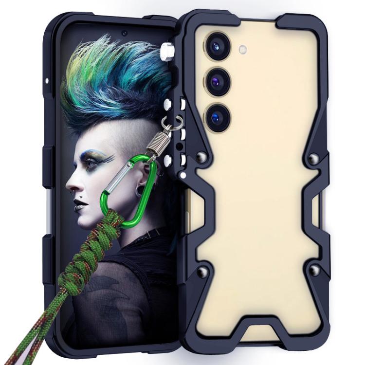 

For Samsung Galaxy S23+ 5G Trigger Design Hollow Metal Frame Phone Case with Lanyard(Black)