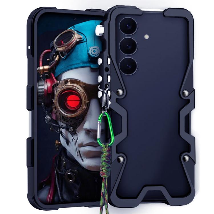 

For Samsung Galaxy S25 FE 5G Trigger Design Hollow Metal Frame Phone Case with Lanyard(Black)