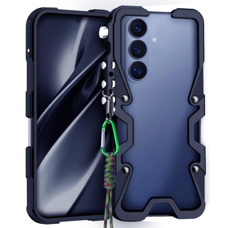 

For Samsung Galaxy S26+ 5G Trigger Design Hollow Metal Frame Phone Case with Lanyard(Black)