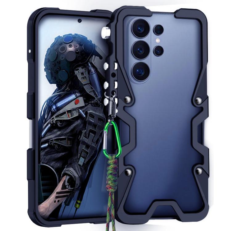 

For Samsung Galaxy S26 Ultra 5G Trigger Design Hollow Metal Frame Phone Case with Lanyard(Black)