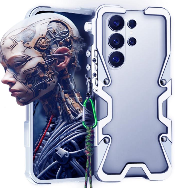 

For Samsung Galaxy S26 Ultra 5G Trigger Design Hollow Metal Frame Phone Case with Lanyard(Silver)