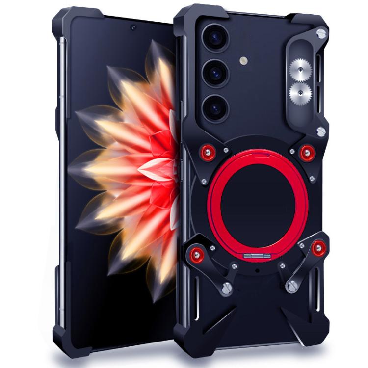 

For Samsung Galaxy S24 5G Rotating Bracket Hollow Metal Phone Case with Lanyard(Black)