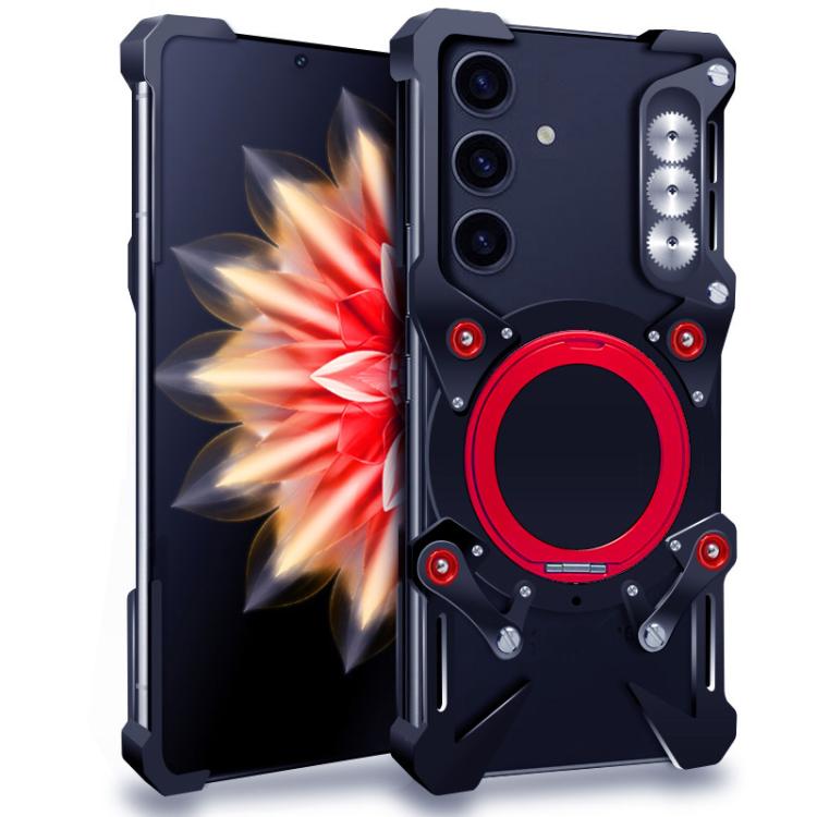 

For Samsung Galaxy S23 FE 5G Rotating Bracket Hollow Metal Phone Case with Lanyard(Black)