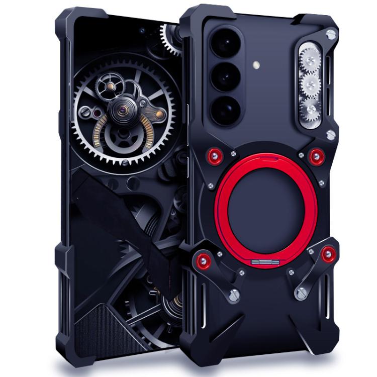 

For Samsung Galaxy S26+ 5G Rotating Bracket Hollow Metal Phone Case with Lanyard(Black)