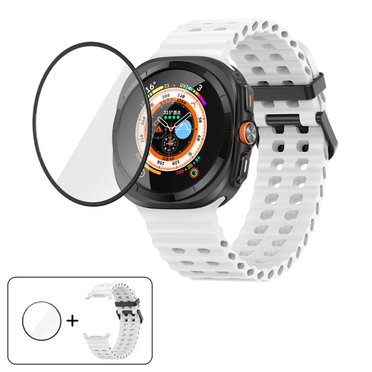 

For Samsung Galaxy Watch Ultra 2025 Marine Double Buckle Silicone Watch Band with 3D Curved Film(White)