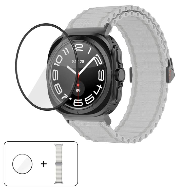 

For Samsung Galaxy Watch Ultra 2025 Marine Loop Nylon Watch Band with 3D Curved Film(White)