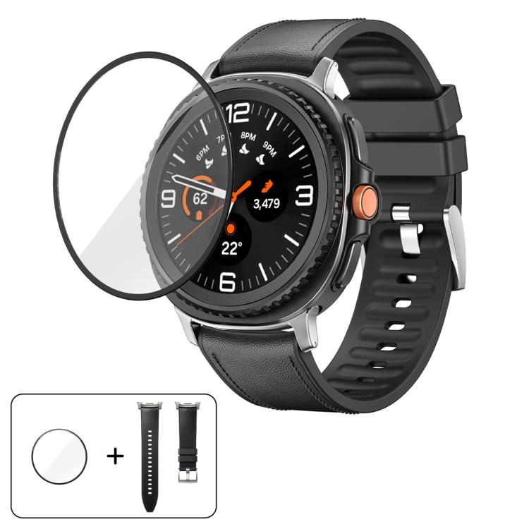 

For Samsung Galaxy Watch8 Classic 46mm Silicone Leather Skin Watch Band with 3D Curved Film(Black)