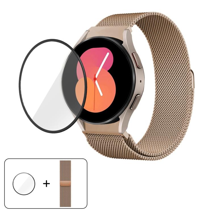 

For Samsung Galaxy Watch FE 40mm Milanese Magnetic Stainless Steel Watch Band with 3D Curved Film(Retro Gold)