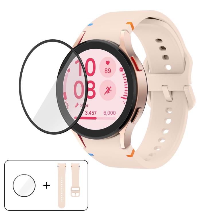 

For Samsung Galaxy Watch FE 40mm Plain Stitching Silicone Watch Band with 3D Curved Film(Pink)