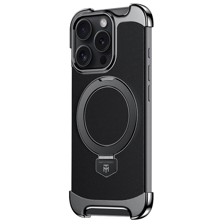 

For iPhone 16 Pro Max Borderless MagSafe Ring Holder Plain Leather Phone Case(Black)