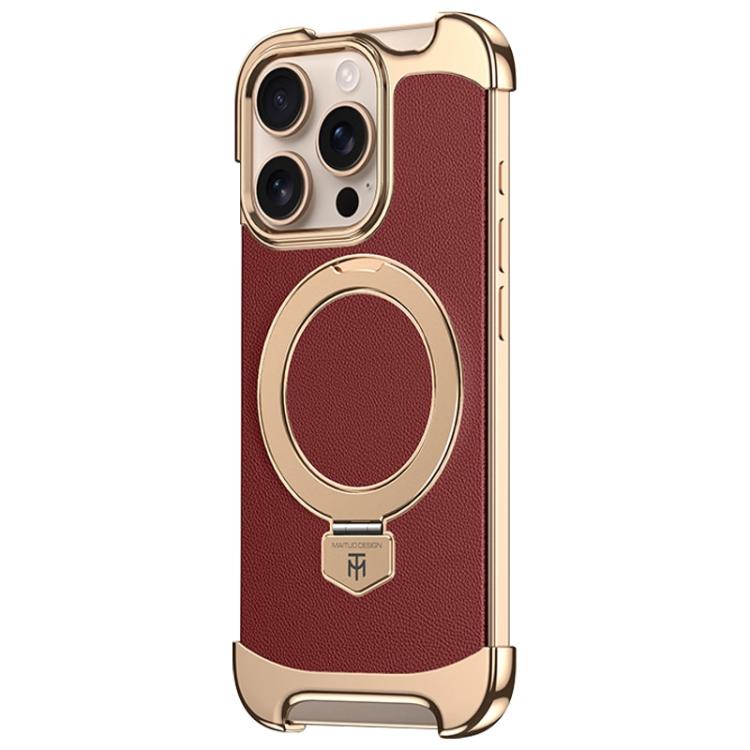 

For iPhone 14 Pro Borderless MagSafe Ring Holder Plain Leather Phone Case(Red)