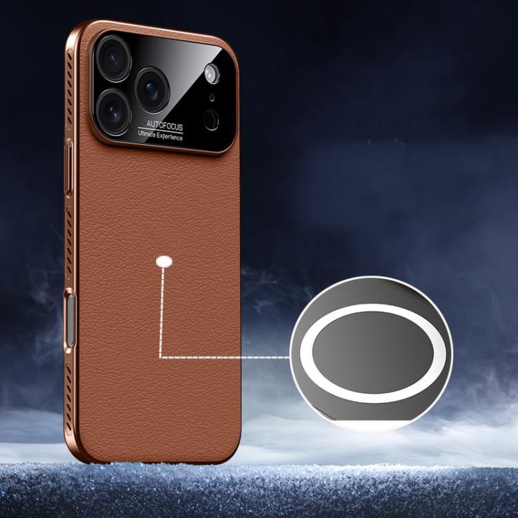 

For iPhone 17 Pro Max Soft Armor MagSafe Cooling Plain Leather Hybrid PC Phone Case(Brown)