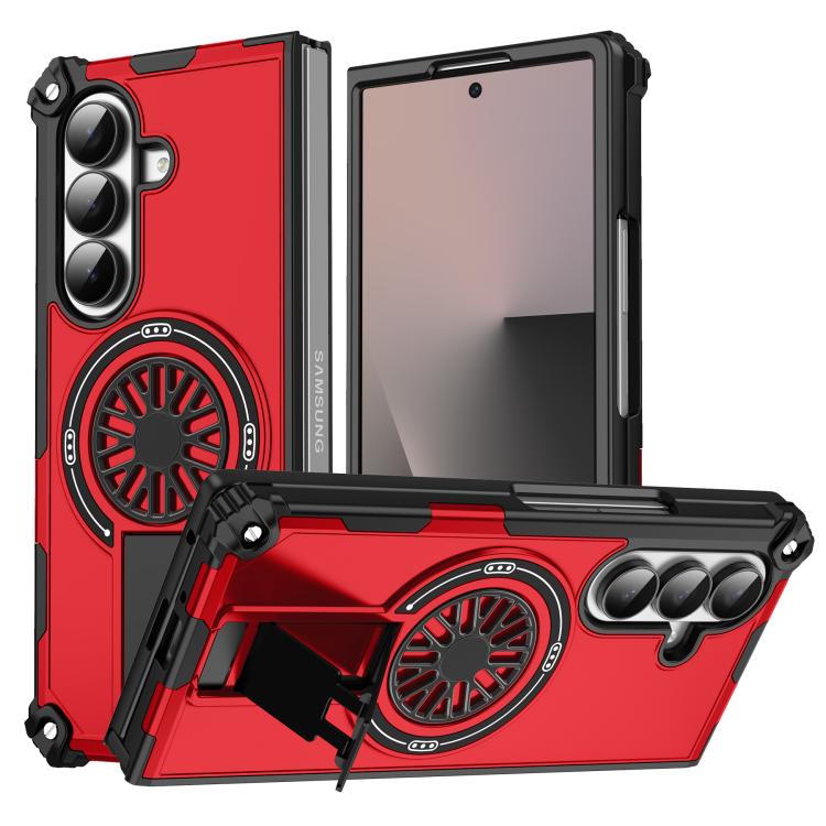 

For Samsung Galaxy Z Fold7 5G Shockproof Kickstand Metallic Shaft MagSafe Phone Case(Red)