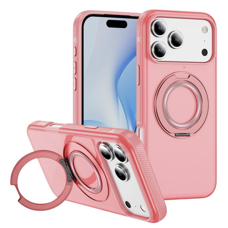 

For iPhone 17 Pro Max Skin Feel Translucent PC Gear Holder C MagSafe Phone Case(Bright Pink + Pink)