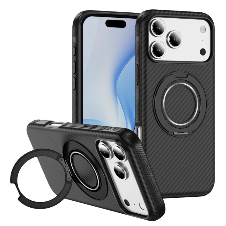 

For iPhone 17 Pro Max Carbon Fiber Gear Holder C Type MagSafe Phone Case(Black)
