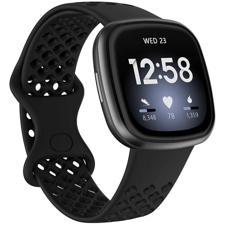 

xDfind Breathable Holes Solid Color Silicone Watch Band For Fitbit Versa 3 / Sense, Size:S(Black)
