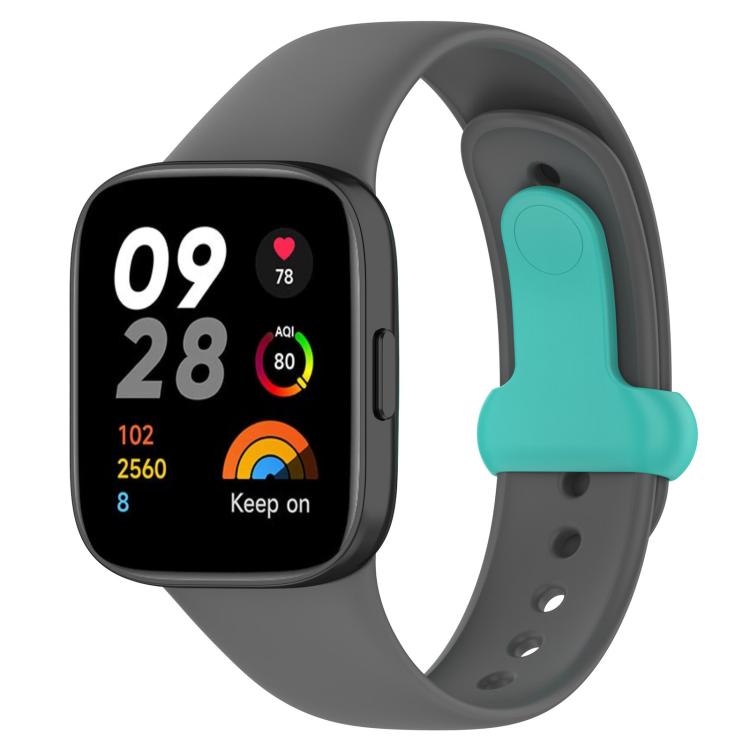 

For Xiaomi Redmi Watch 3 xDfind T-buckle Silicone Watch Band(Dark Grey + Cyan)