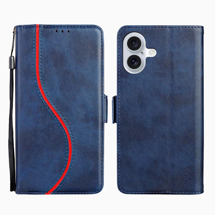 

For iPhone 16 Side Buckle S Curve Leather Phone Case(Blue)