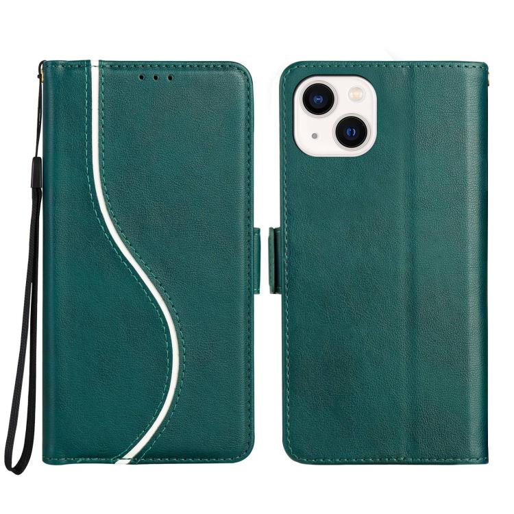 

For iPhone 14 Plus Side Buckle S Curve Leather Phone Case(Green)