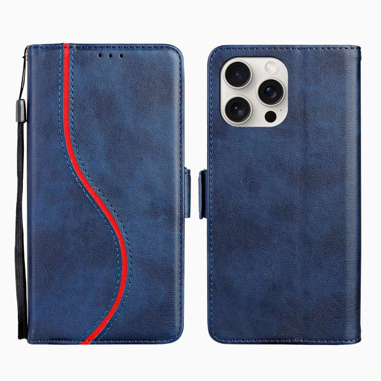 

For iPhone 14 Pro Max Side Buckle S Curve Leather Phone Case(Blue)