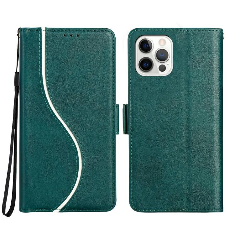 

For iPhone 12 Pro Max Side Buckle S Curve Leather Phone Case(Green)