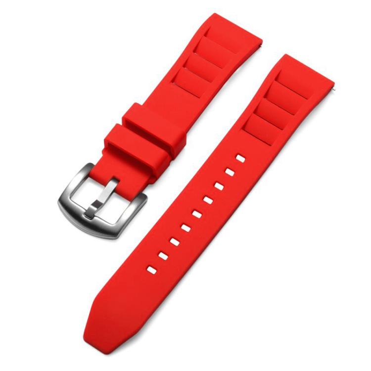 

22mm xDfind Silver Buckle Quick Release Silicone Watch Band(Red)