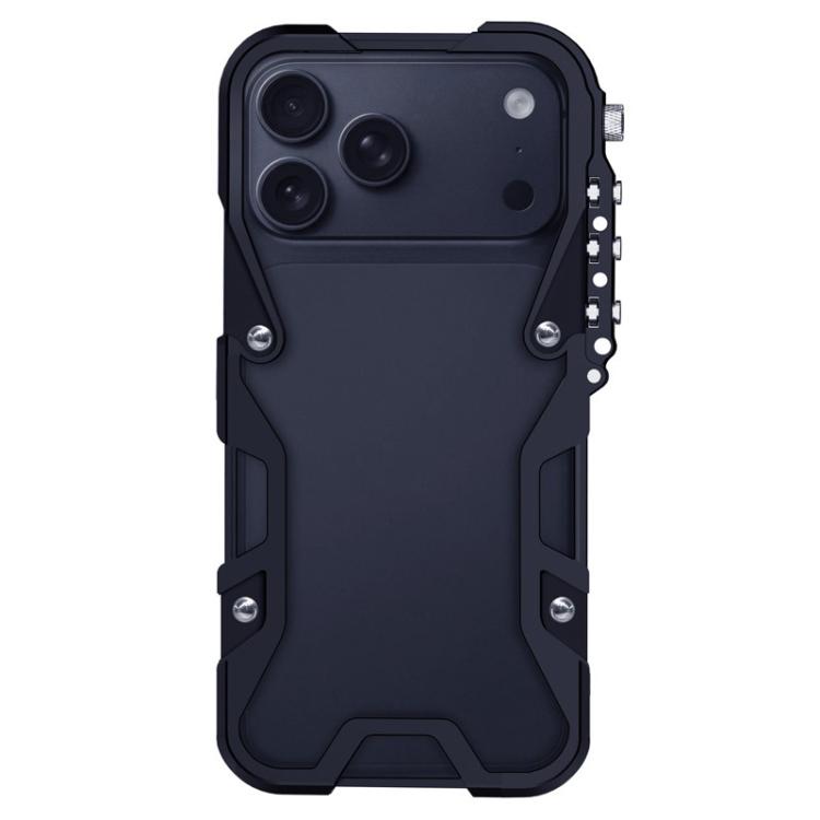 

For iPhone 17 Pro Max Trigger Design Hollow Metal Frame Phone Case with Lanyard(Black)
