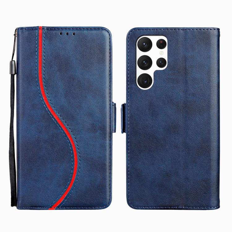 

For Samsung Galaxy S23 Ultra 5G Side Buckle S Curve Leather Phone Case(Blue)