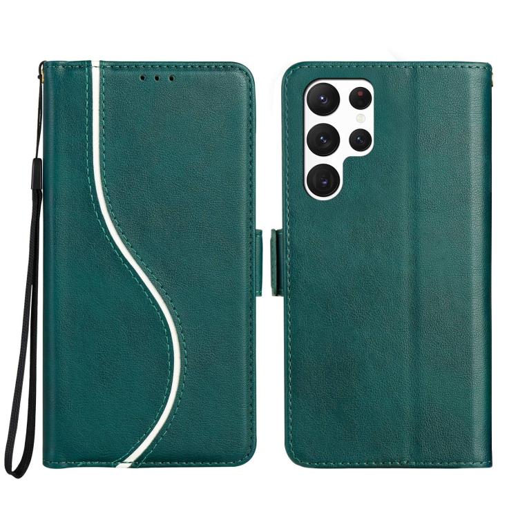 

For Samsung Galaxy S22 Ultra 5G Side Buckle S Curve Leather Phone Case(Green)