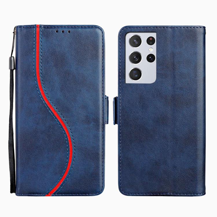 

For Samsung Galaxy S21 Ultra 5G Side Buckle S Curve Leather Phone Case(Blue)