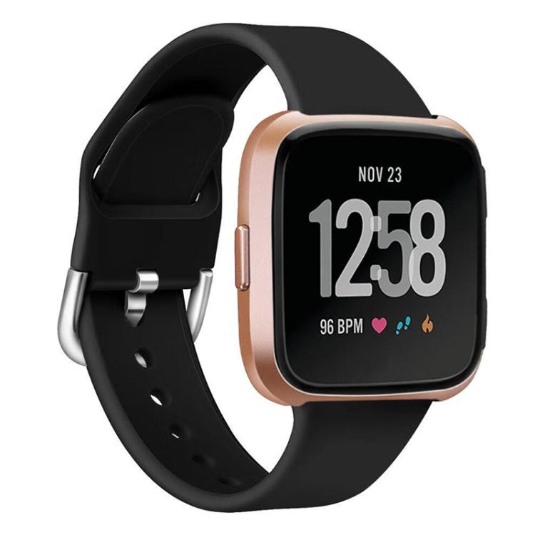 

For Fitbit Versa 2 / Versa / Versa Lite xDfind Reverse Buckle Solid Color Silicone Watch Band, Size:S(Black)