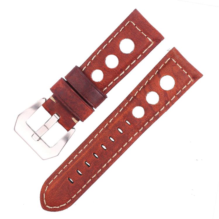 

22mm xDfind Silver Buckle Three-hole Breathable Genuine Leather Watch Band(Red)
