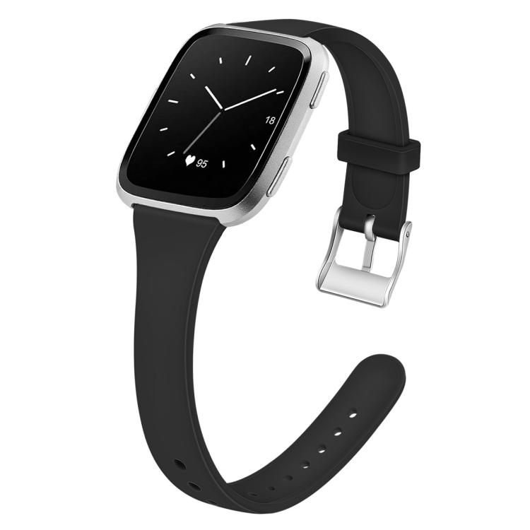 

For Fitbit Versa 2 / Versa / Versa Lite xDfind Silver Buckle Slim Solid Color Silicone Watch Band, Size:S(Black)