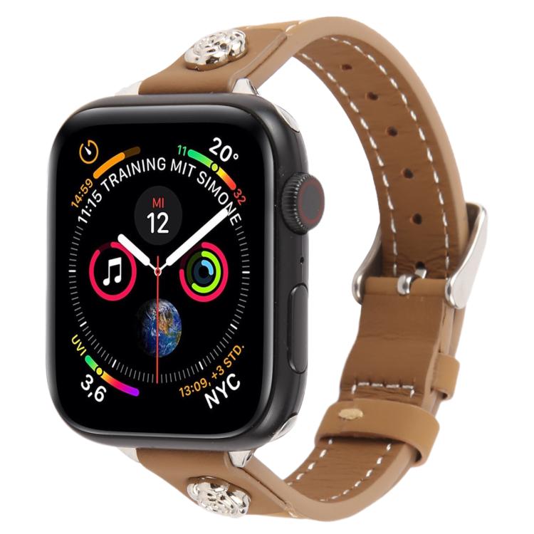 

For Apple Watch 46mm / 49mm / 45mm / 44mm Rivet Camellia Skin Feel Microfiber Leather Watch Band(Brown)