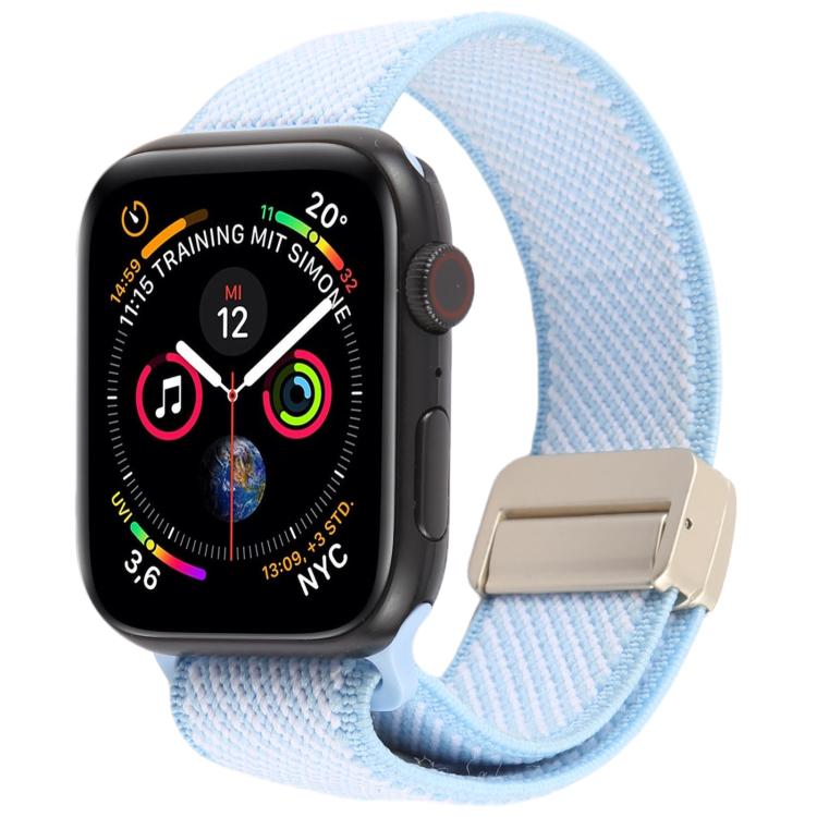 

For Apple Watch 46mm / 49mm / 45mm / 44mm Twill Two Color Elastic Nylon Magnetic Buckle Watch Band(Sky Blue White)