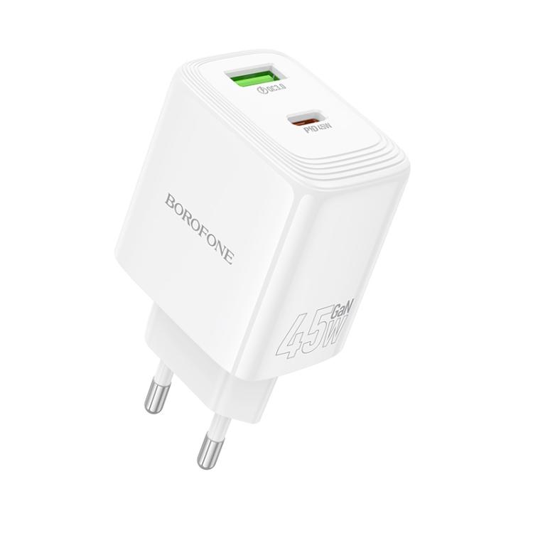

Borofone BN30 Fuente PD45W Type-C + QC3.0 USB Charger, EU Plug(White)
