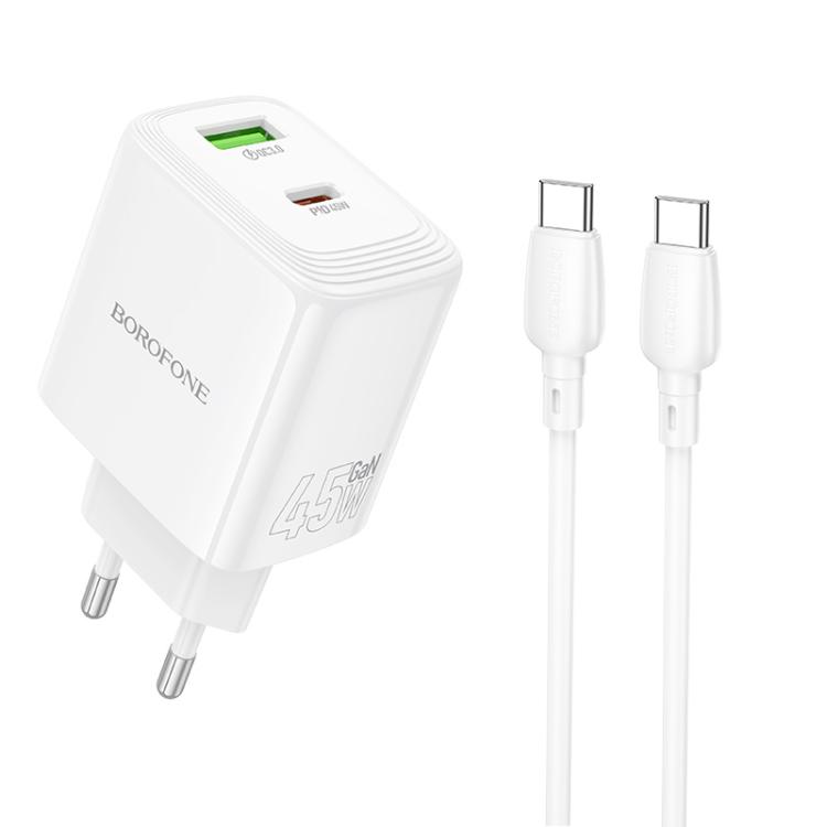 

Borofone BN30 Fuente PD45W Type-C + QC 3.0 USB Charger with 1m Type-C to Type-C Cable, EU Plug(White)