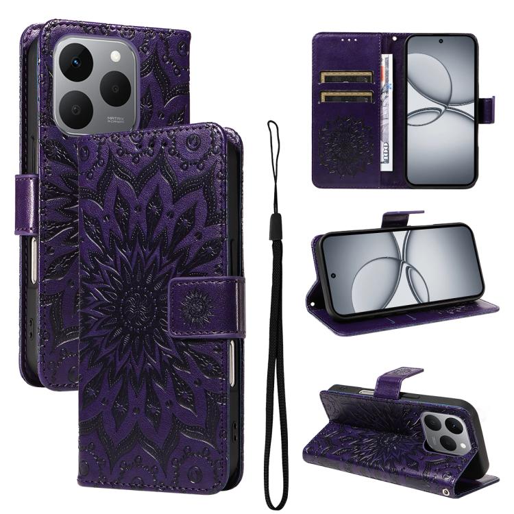 

For Realme 15T 5G Embossed Sunflower Pattern Flip Leather Phone Case(Purple)
