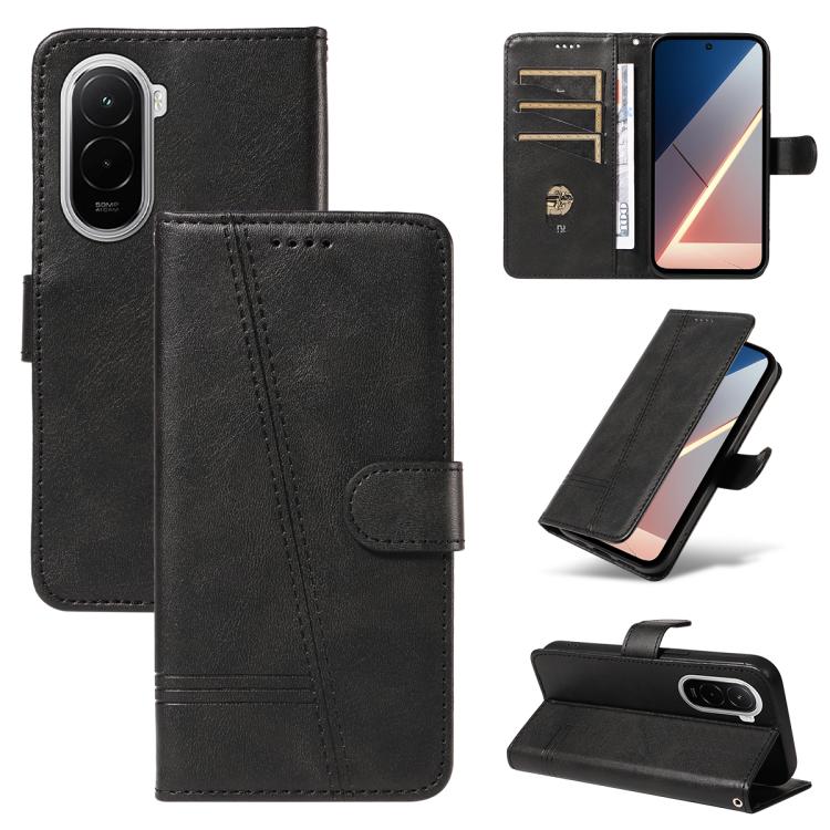 

For Xiaomi POCO M7 4G 169mm T-type Stitch Leather Phone Case(Black)