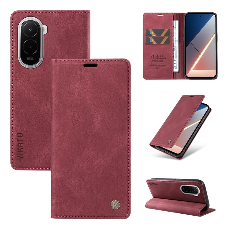 

For Xiaomi POCO M7 4G 169mm YIKATU YK-004 Skin Feel Gen2 Strong Magnet Leather Phone Case(Wine Red)