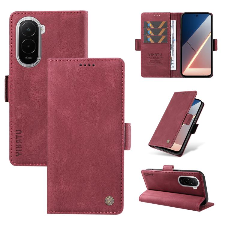

For Xiaomi POCO M7 4G 169mm YIKATU YK-005 Skin Feel Gen2 Side Buckle Leather Phone Case(Wine Red)