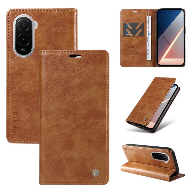 

For Xiaomi POCO M7 4G 169mm YIKATU YK-006 Litchi Texture Ultra-thin Strong Magnet Leather Phone Case(Brown)