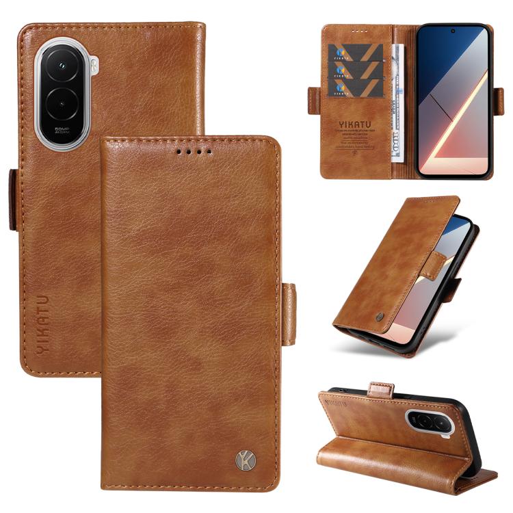 

For Xiaomi POCO M7 4G 169mm YIKATU YK-007 Litchi Texture Ultra-thin Side Buckle Leather Phone Case(Brown)