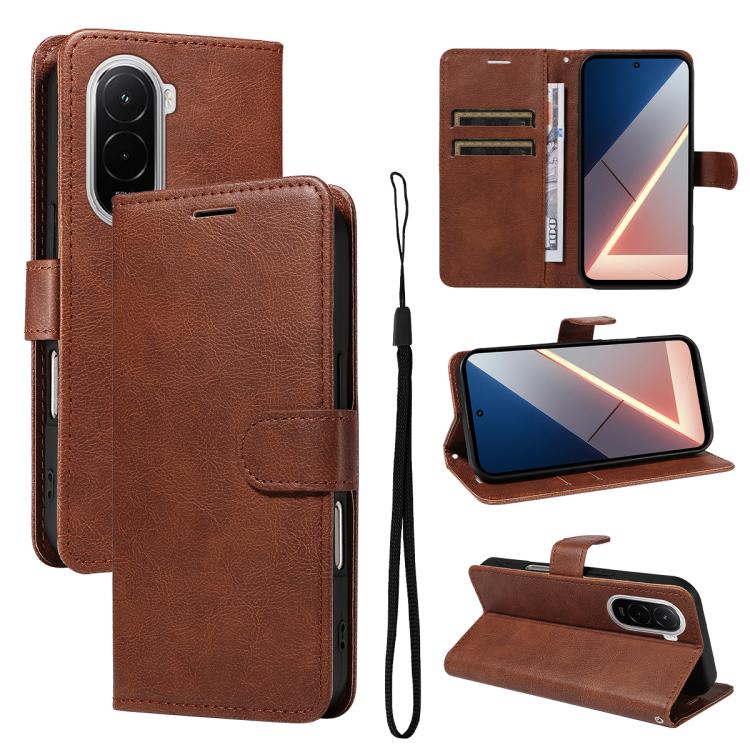 

For Xiaomi POCO M7 4G 169mm Classic Leather Texture Solid Color PU Phone Case(Brown)