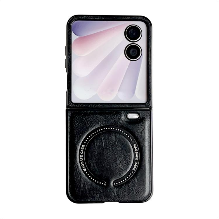 

For Honor Magic V Flip 2 Crazy Horse Pattern Leather MagSafe Magnetic Phone Case(Black)